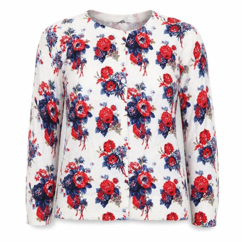 Laura Ashley Women’s Floral Cardigan White Red Blue UK 10 Cotton Blend