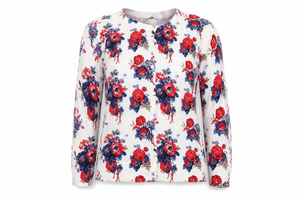 Laura Ashley Women’s Floral Cardigan White Red Blue UK 10 Cotton Blend