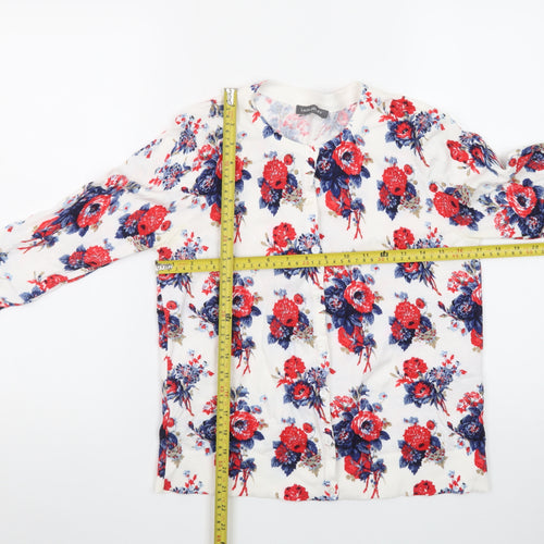 Laura Ashley Women’s Floral Cardigan White Red Blue UK 10 Cotton Blend