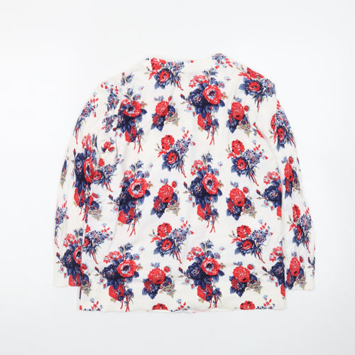 Laura Ashley Women’s Floral Cardigan White Red Blue UK 10 Cotton Blend
