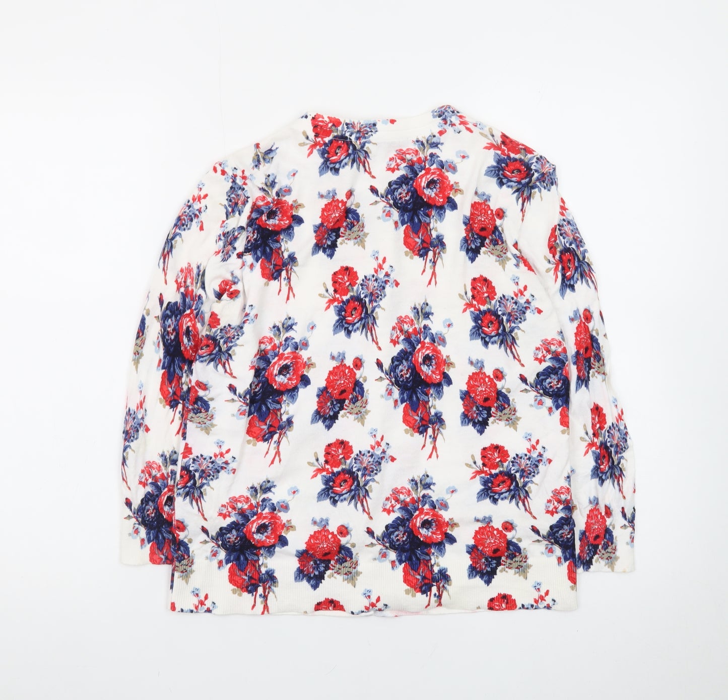 Laura Ashley Women’s Floral Cardigan White Red Blue UK 10 Cotton Blend