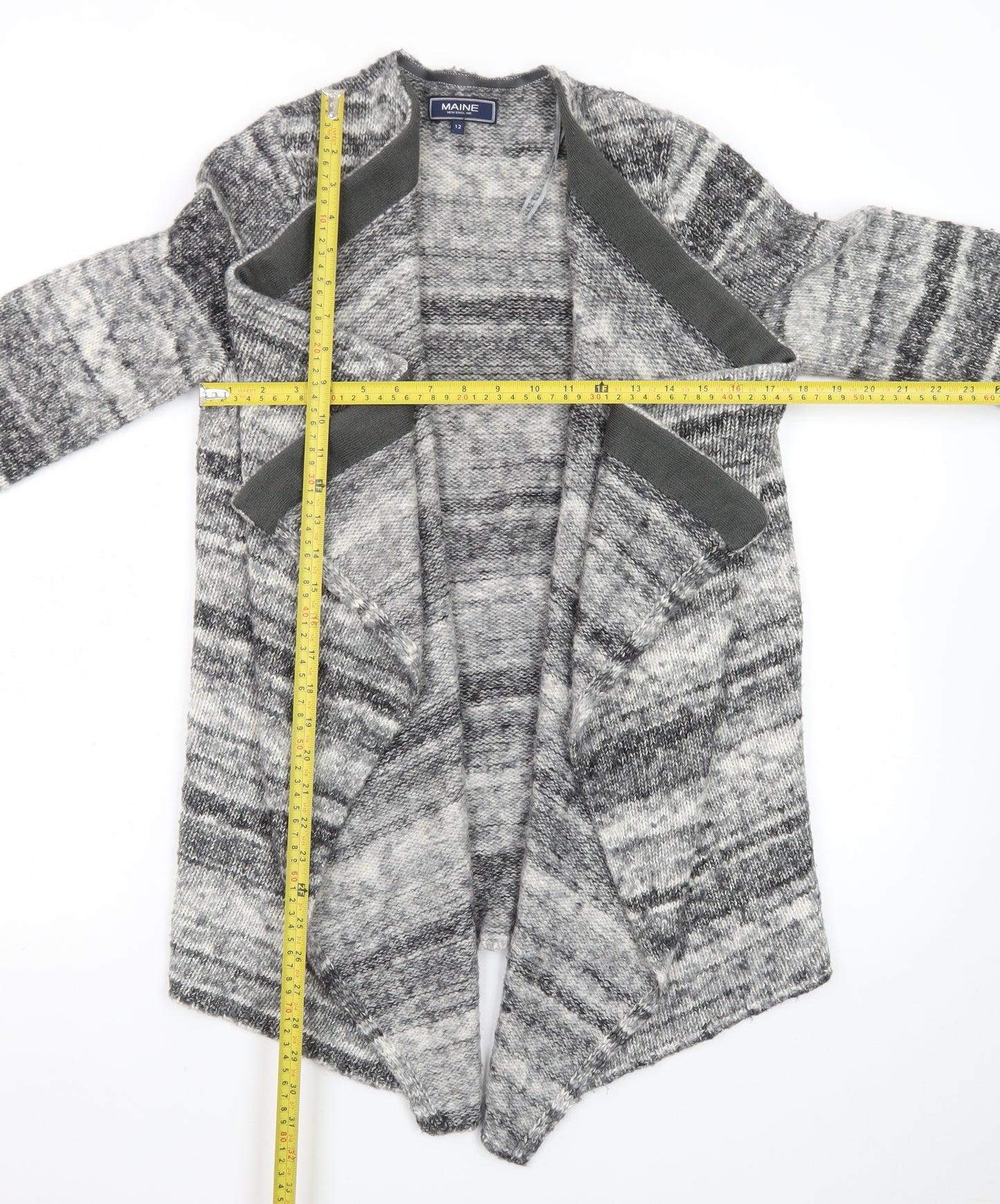Maine New England Women Grey Size 12 Chunky Knit Open Cardigan
