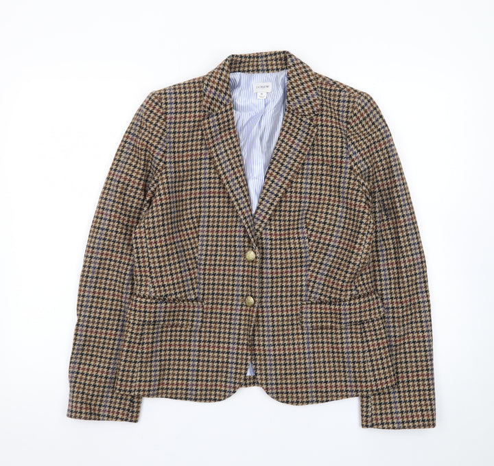 J.Crew Women’s Brown Houndstooth Wool Blend Blazer Jacket UK 10