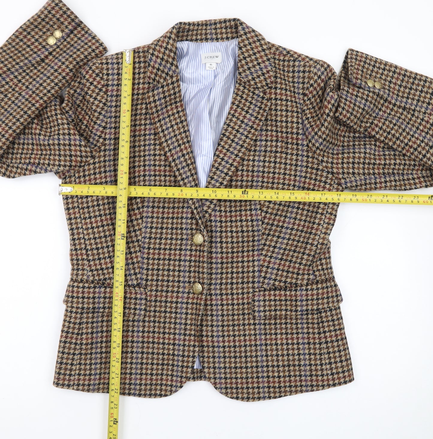 J.Crew Women’s Brown Houndstooth Wool Blend Blazer Jacket UK 10