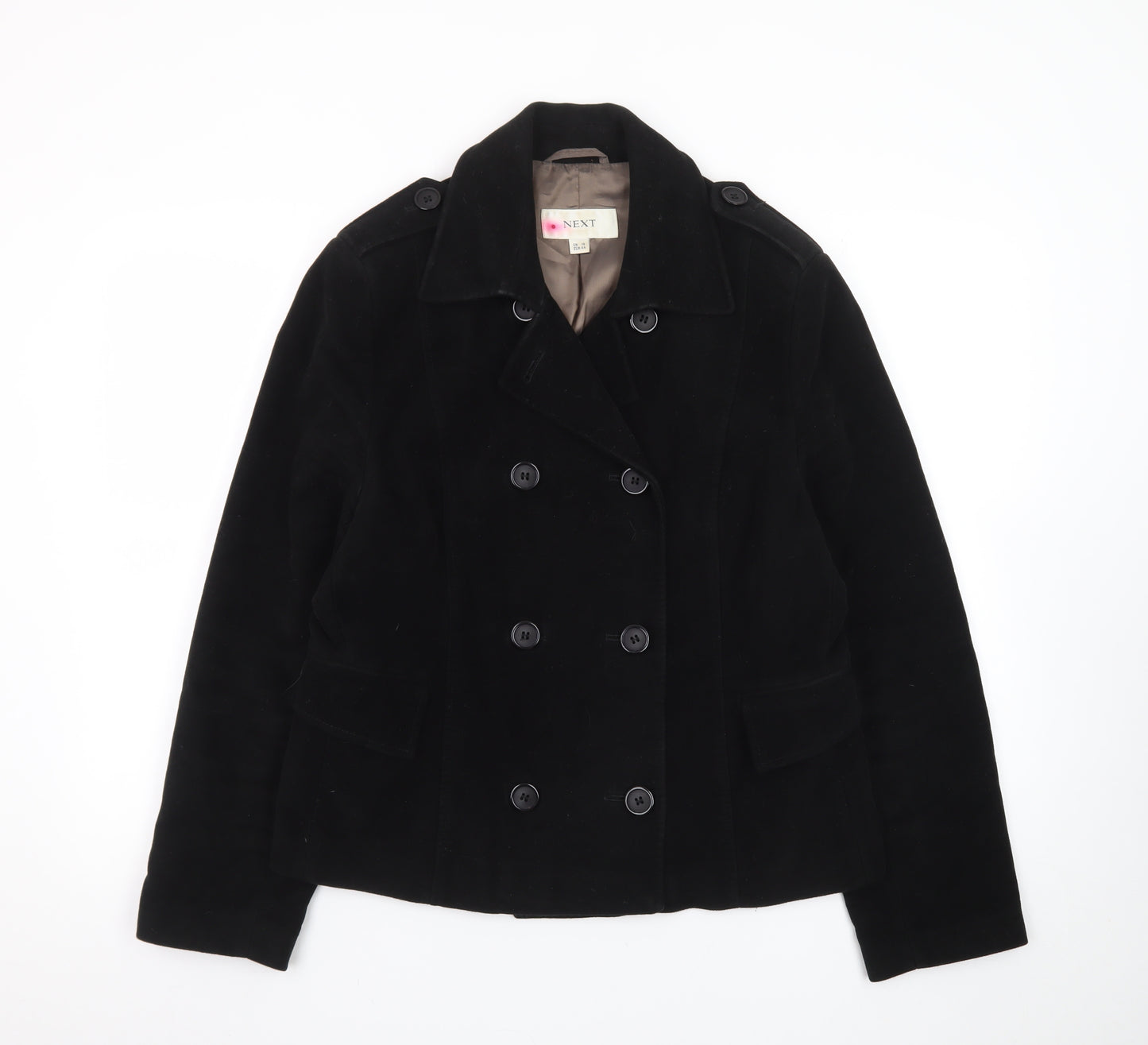 Next Women Black Cotton Double-Breasted Blazer Jacket Size 16