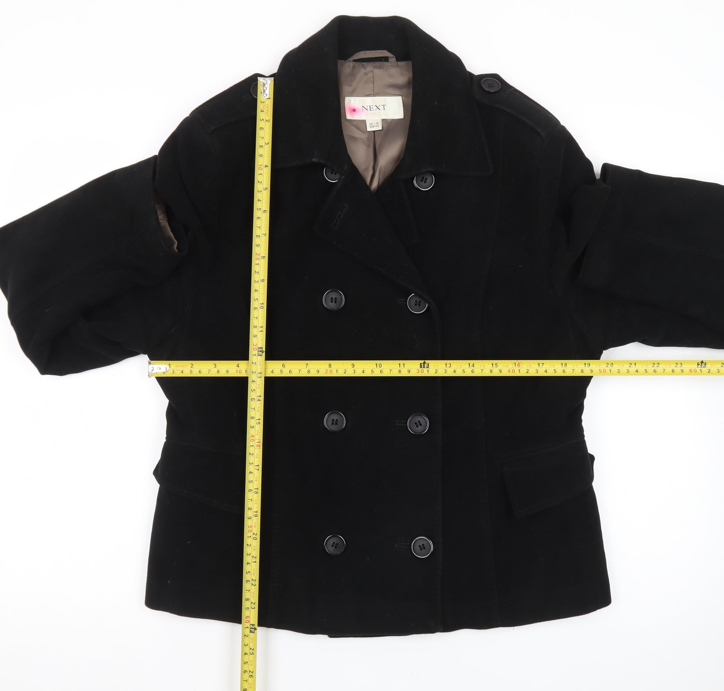 Next Women Black Cotton Double-Breasted Blazer Jacket Size 16
