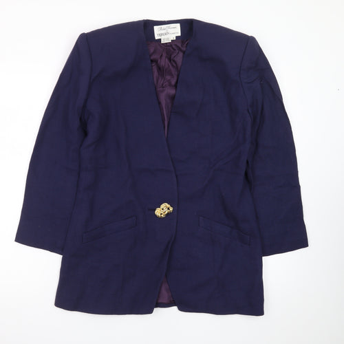 Rickie Freeman Terijon Women Blue Wool Long Blazer Size 10