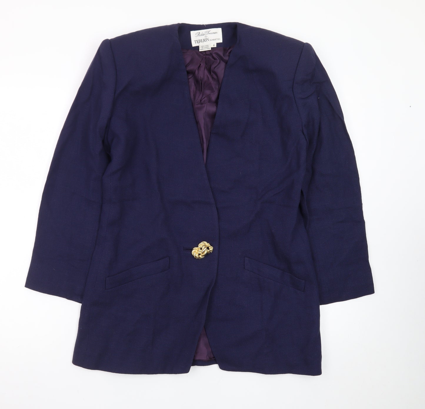 Rickie Freeman Terijon Women Blue Wool Long Blazer Size 10
