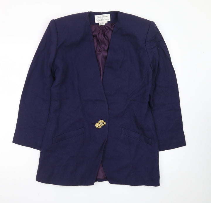 Rickie Freeman Terijon Women Blue Wool Long Blazer Size 10