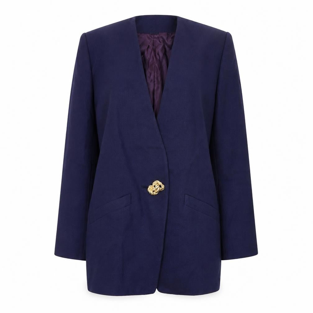 Front view of Rickie Freeman Terijon Women Blue Wool Long Blazer, size 10