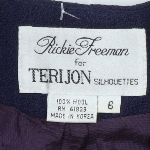 Rickie Freeman Terijon Women Blue Wool Long Blazer Size 10