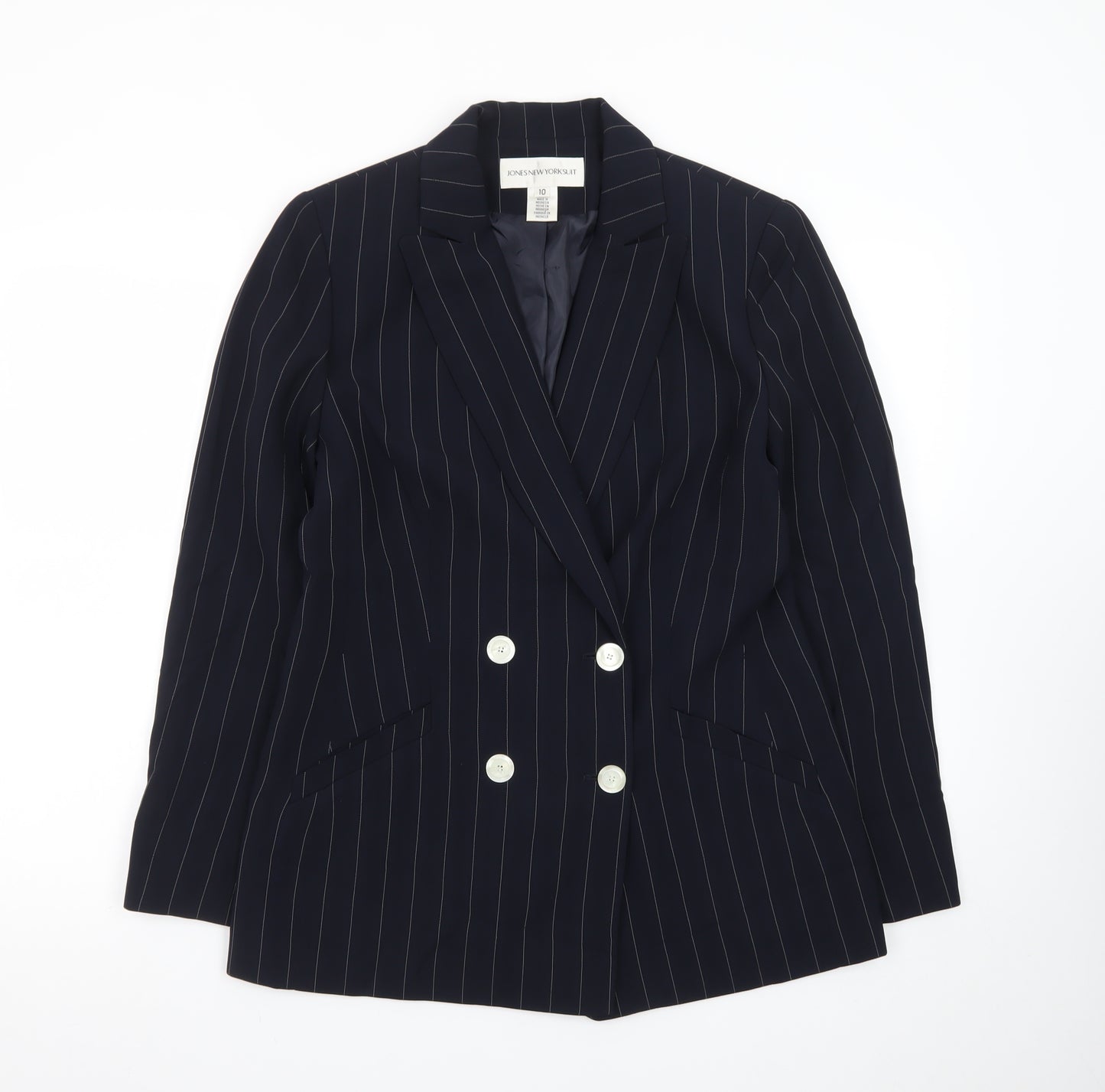 Jones New York Suit Women Navy Pinstripe Double-Breasted Blazer Size 10