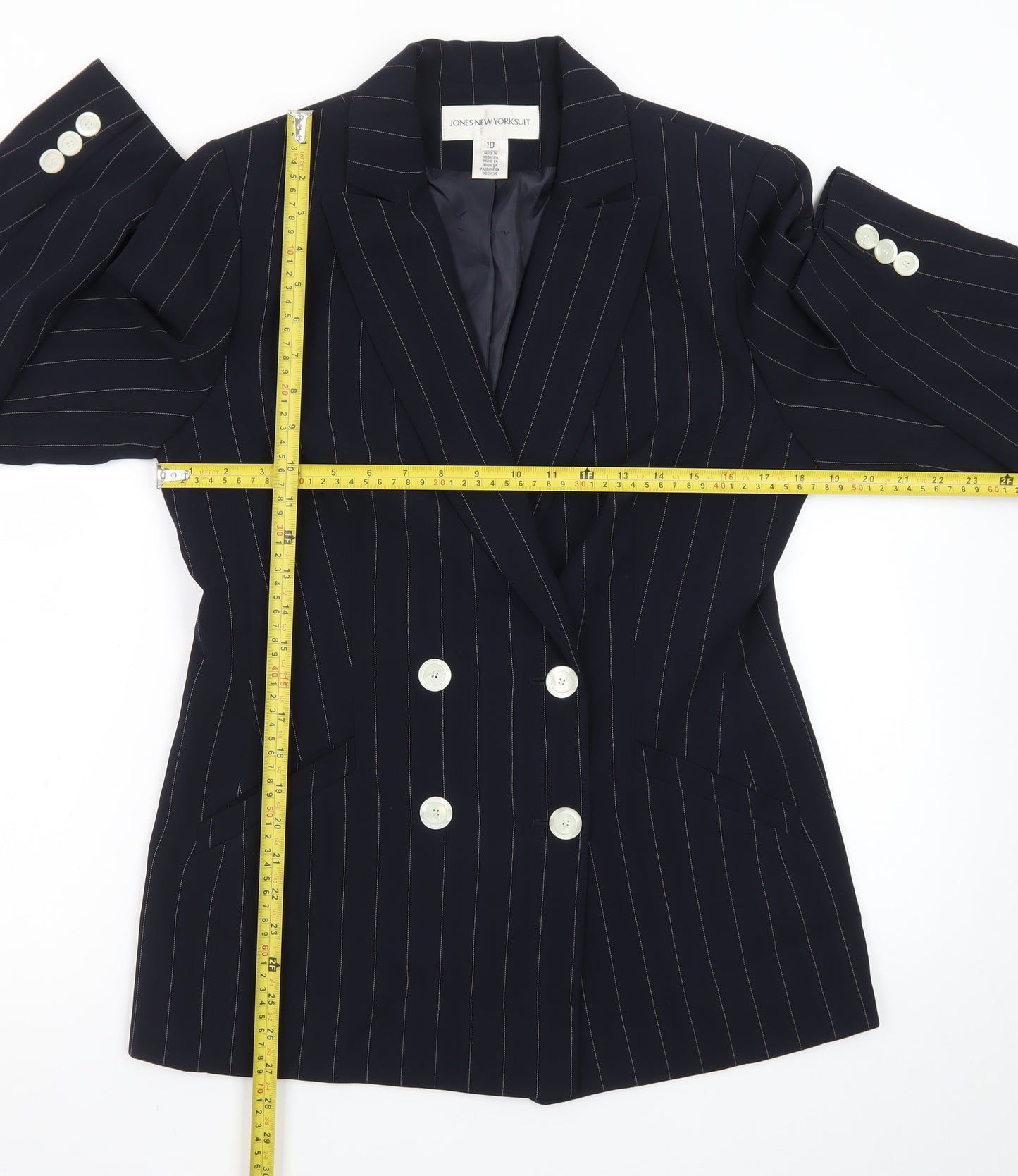 Jones New York Suit Women Navy Pinstripe Double-Breasted Blazer Size 10