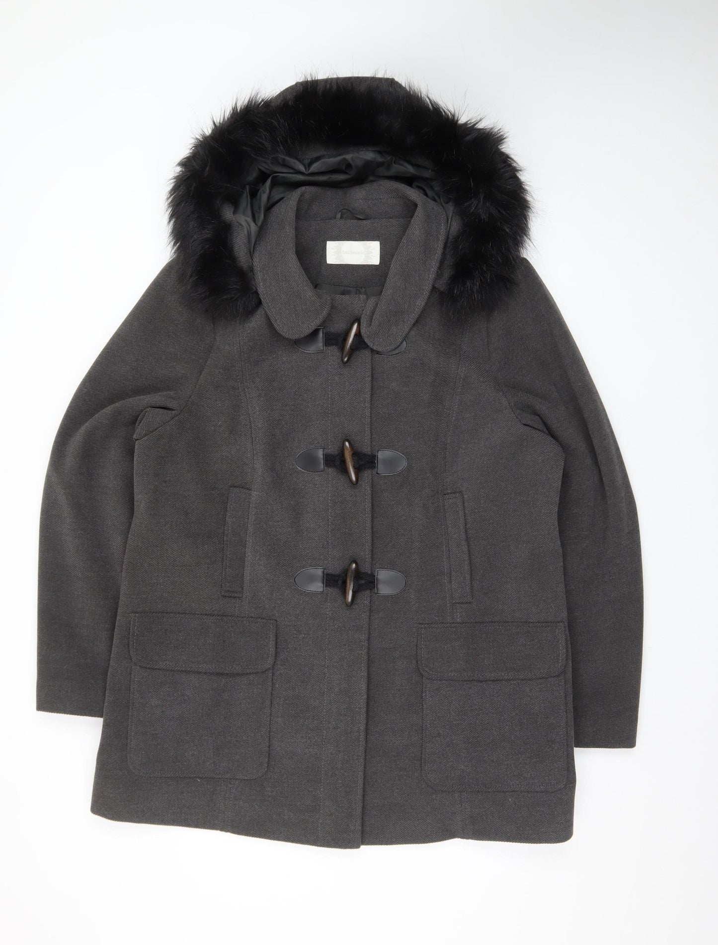 BHS Women Grey Mid-Length Hooded Duffle Coat Size 20
