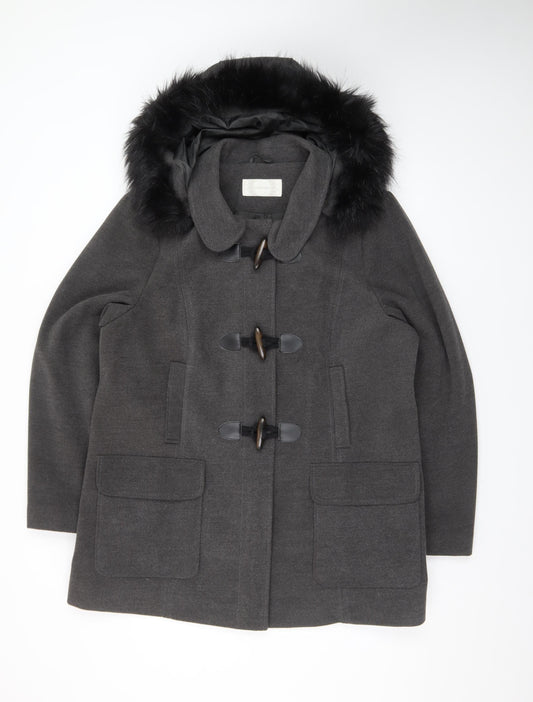 BHS Women Grey Mid-Length Hooded Duffle Coat Size 20