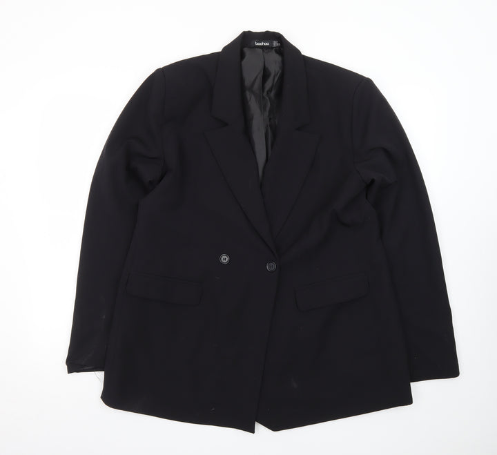 Boohoo Womens Black UK 12 Double-Breasted Blazer Jacket