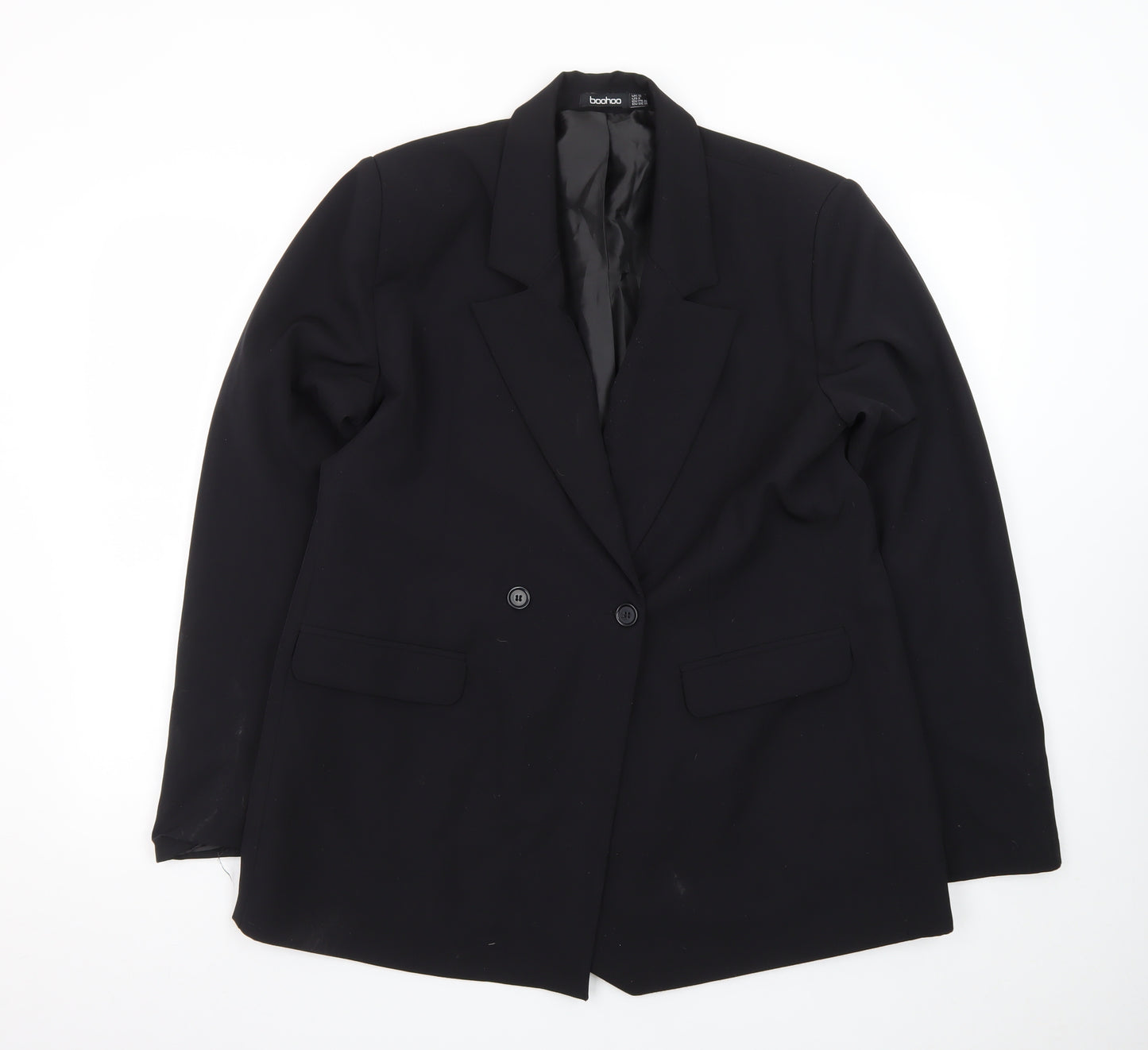 Boohoo Womens Black UK 12 Double-Breasted Blazer Jacket