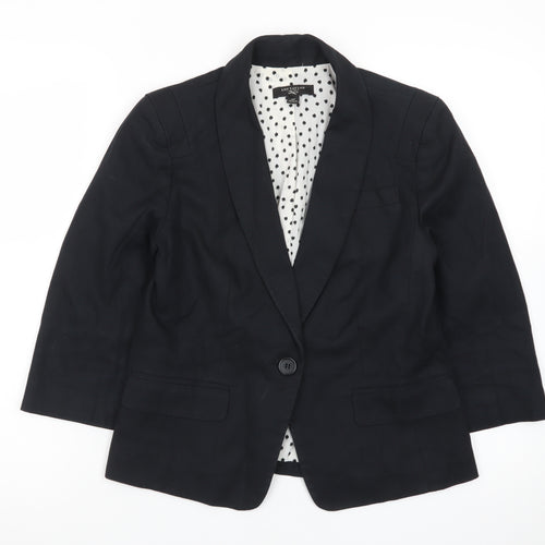 Ann Taylor Women Black Petite Blazer Single-Breasted Size 10P Cotton Blend