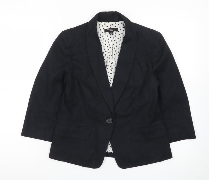 Ann Taylor Women Black Petite Blazer Single-Breasted Size 10P Cotton Blend