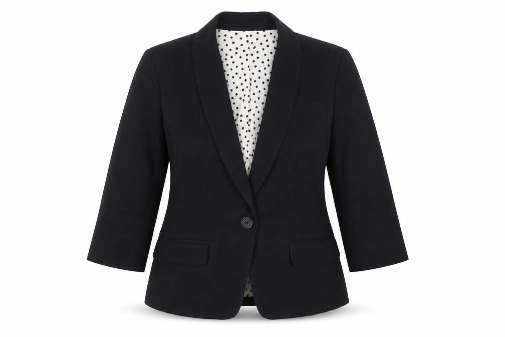 Ann Taylor Women Black Petite Blazer Single-Breasted Size 10P Cotton Blend