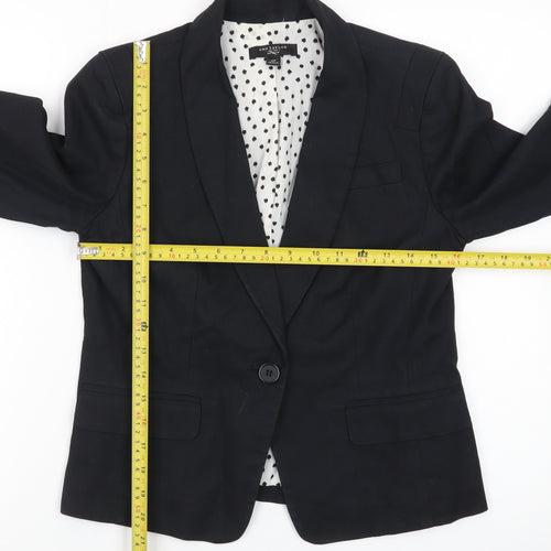 Ann Taylor Women Black Petite Blazer Single-Breasted Size 10P Cotton Blend