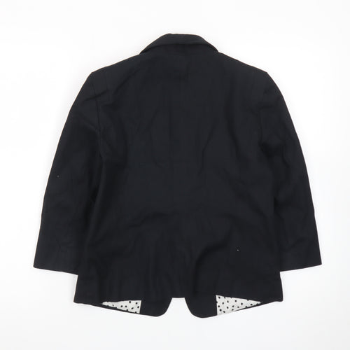 Ann Taylor Women Black Petite Blazer Single-Breasted Size 10P Cotton Blend