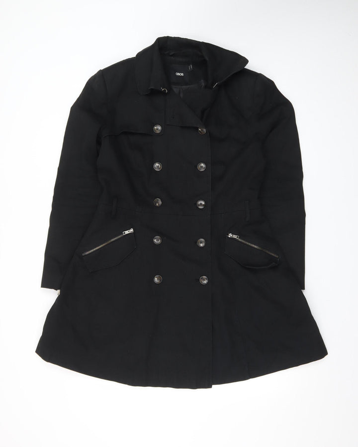 ASOS Women's Black Double-Breasted Mid-Length Coat UK 12