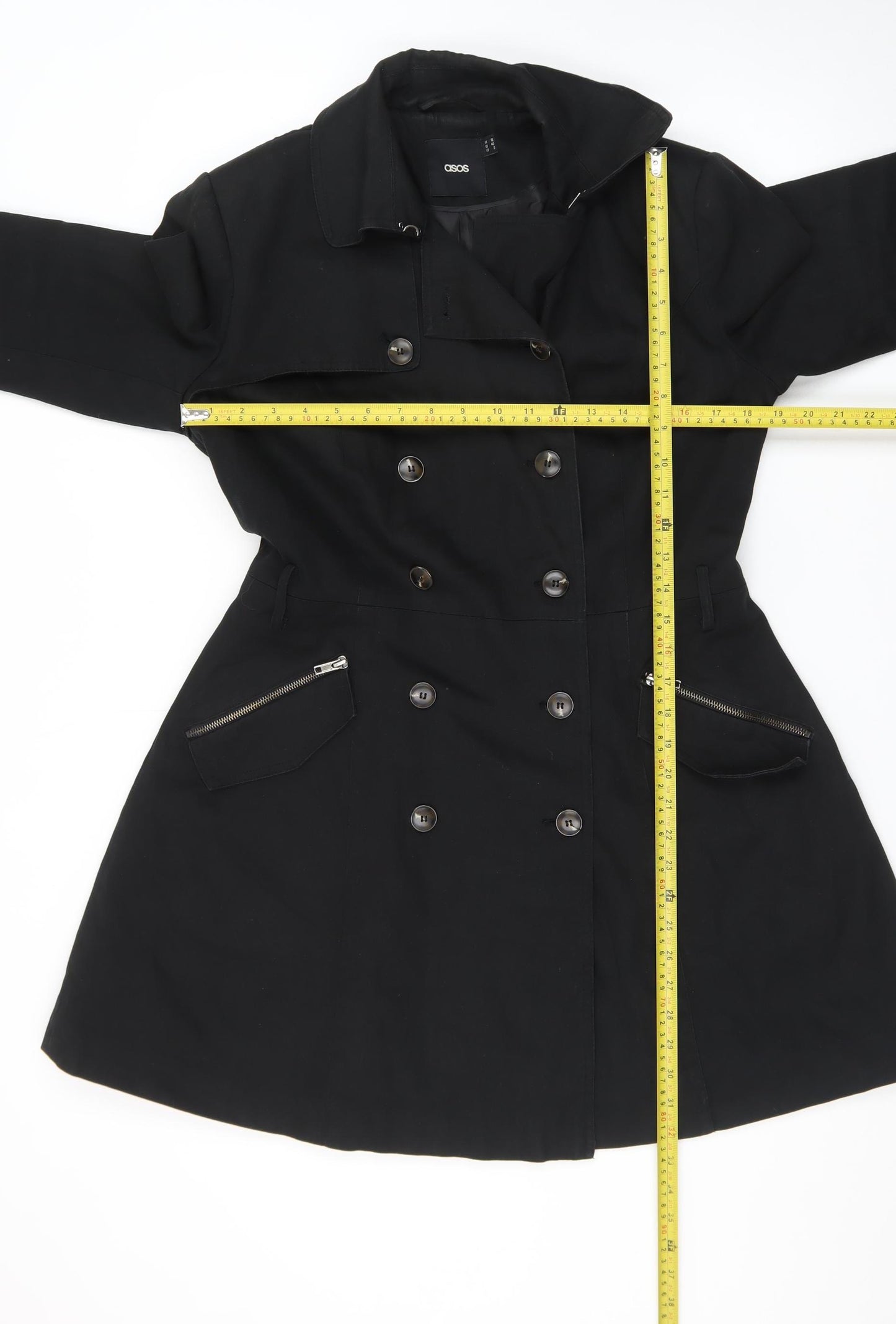 ASOS Women's Black Double-Breasted Mid-Length Coat UK 12