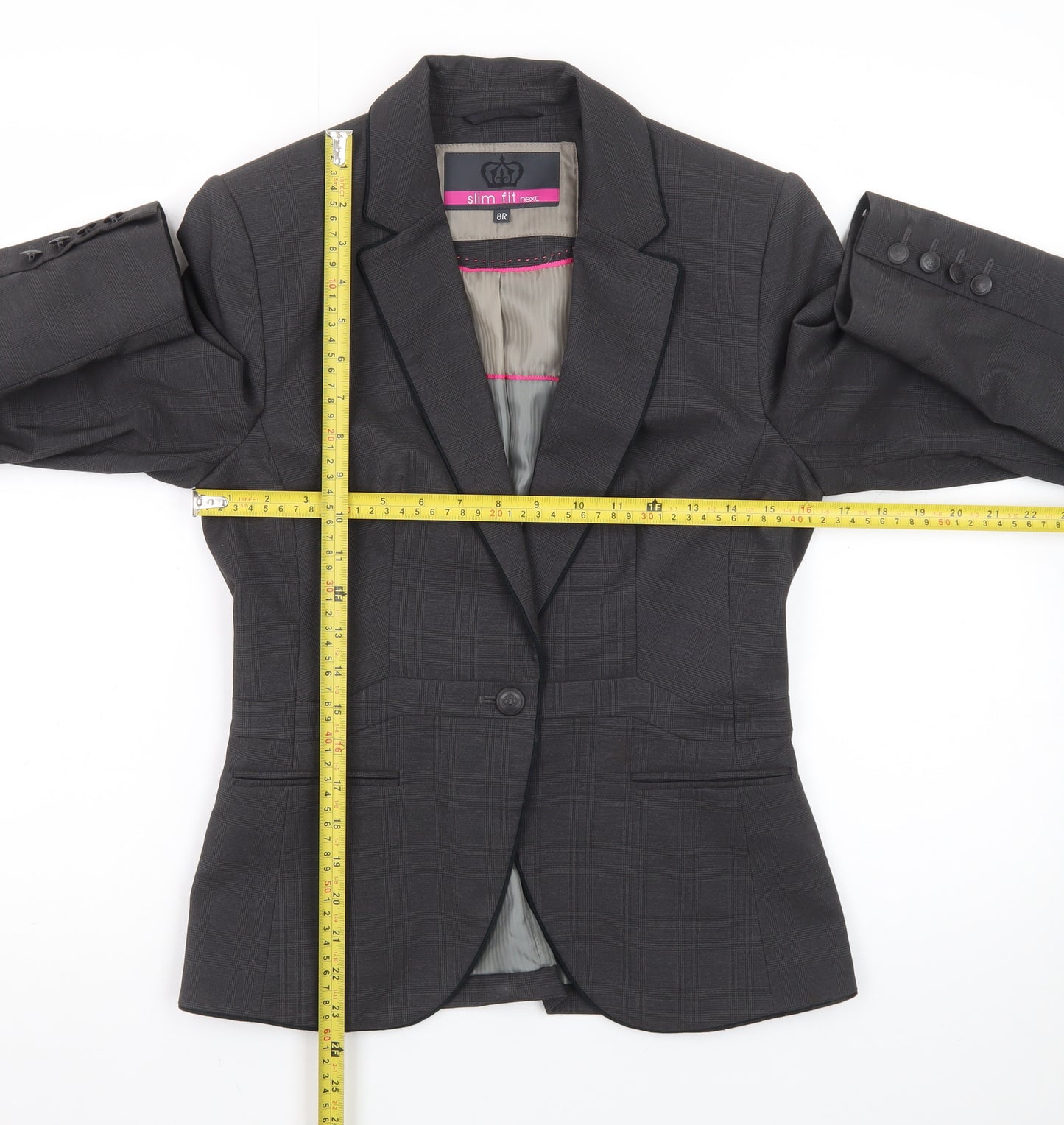 Next Women's Grey Slim Fit Blazer Jacket Size 8R Tailored Workwear