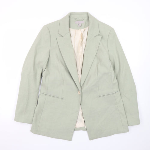 H&M Women Sage Green Single Breasted Blazer UK 14 Polyester Blend