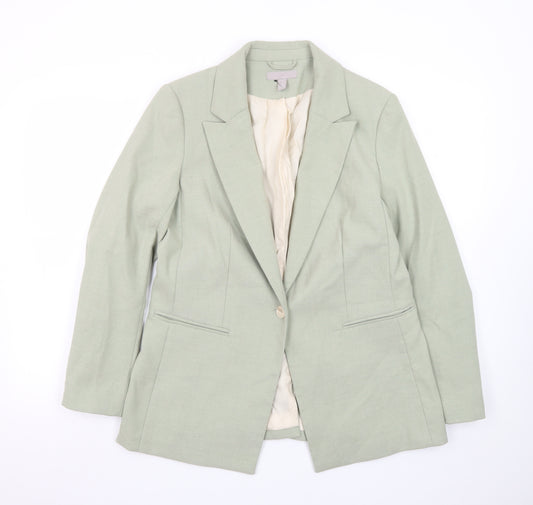 H&M Women Sage Green Single Breasted Blazer UK 14 Polyester Blend