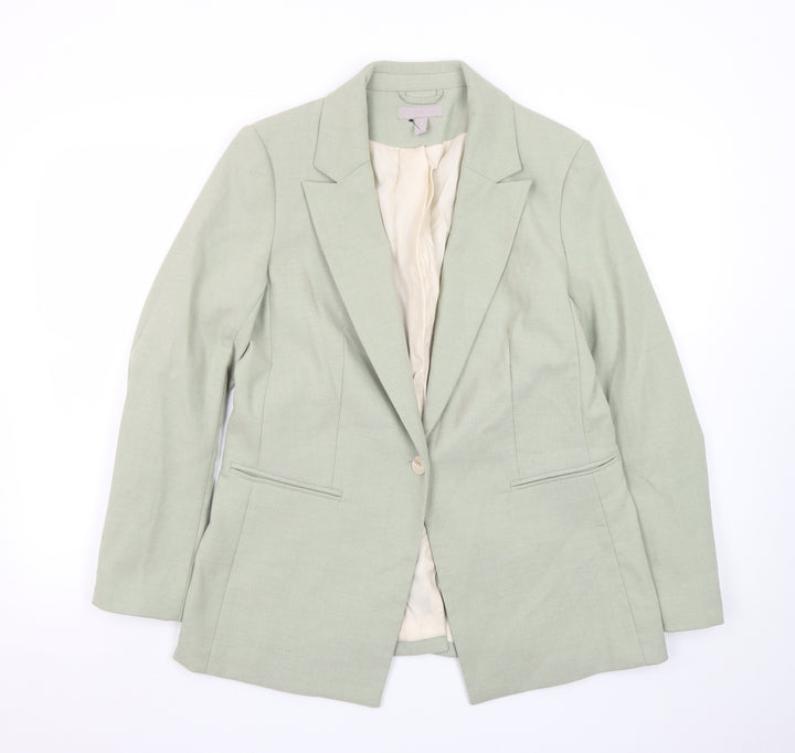 H&M Women Sage Green Single Breasted Blazer UK 14 Polyester Blend