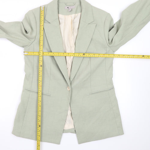 H&M Women Sage Green Single Breasted Blazer UK 14 Polyester Blend