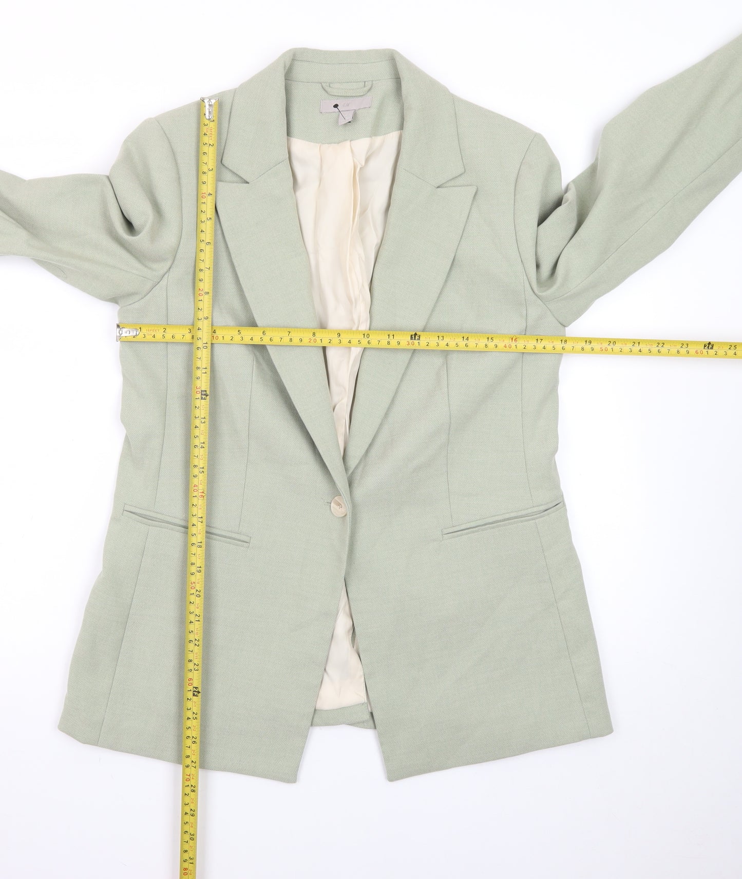 H&M Women Sage Green Single Breasted Blazer UK 14 Polyester Blend