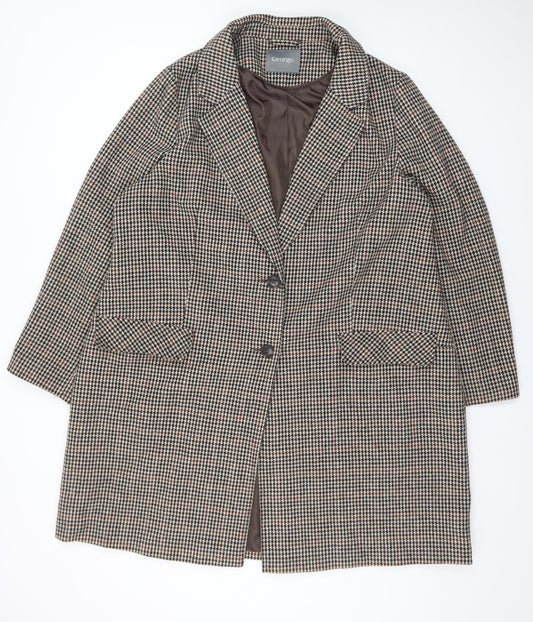 George Women’s Brown Houndstooth Long Coat Size 22 Classic Style