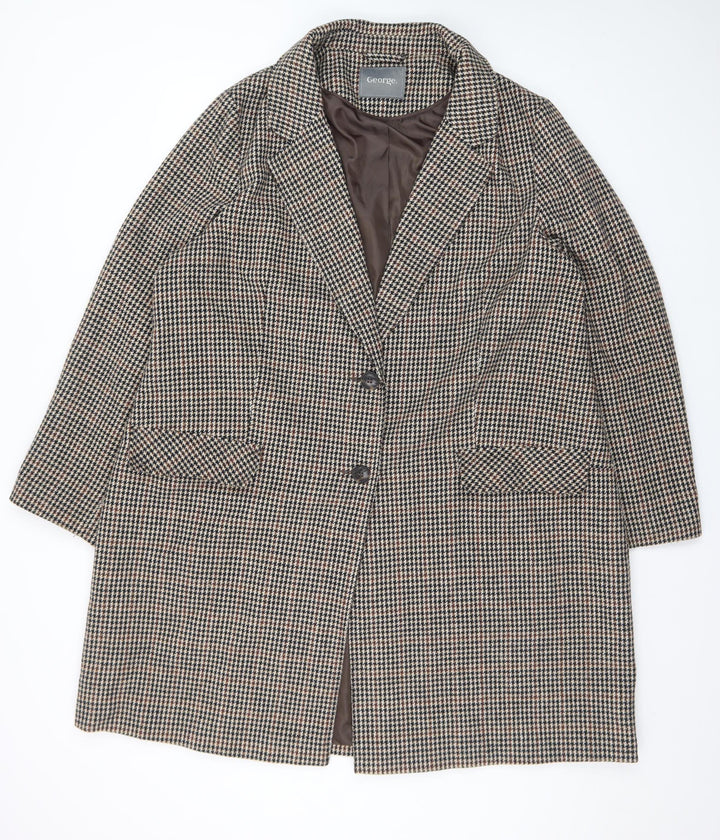 George Women’s Brown Houndstooth Long Coat Size 22 Classic Style