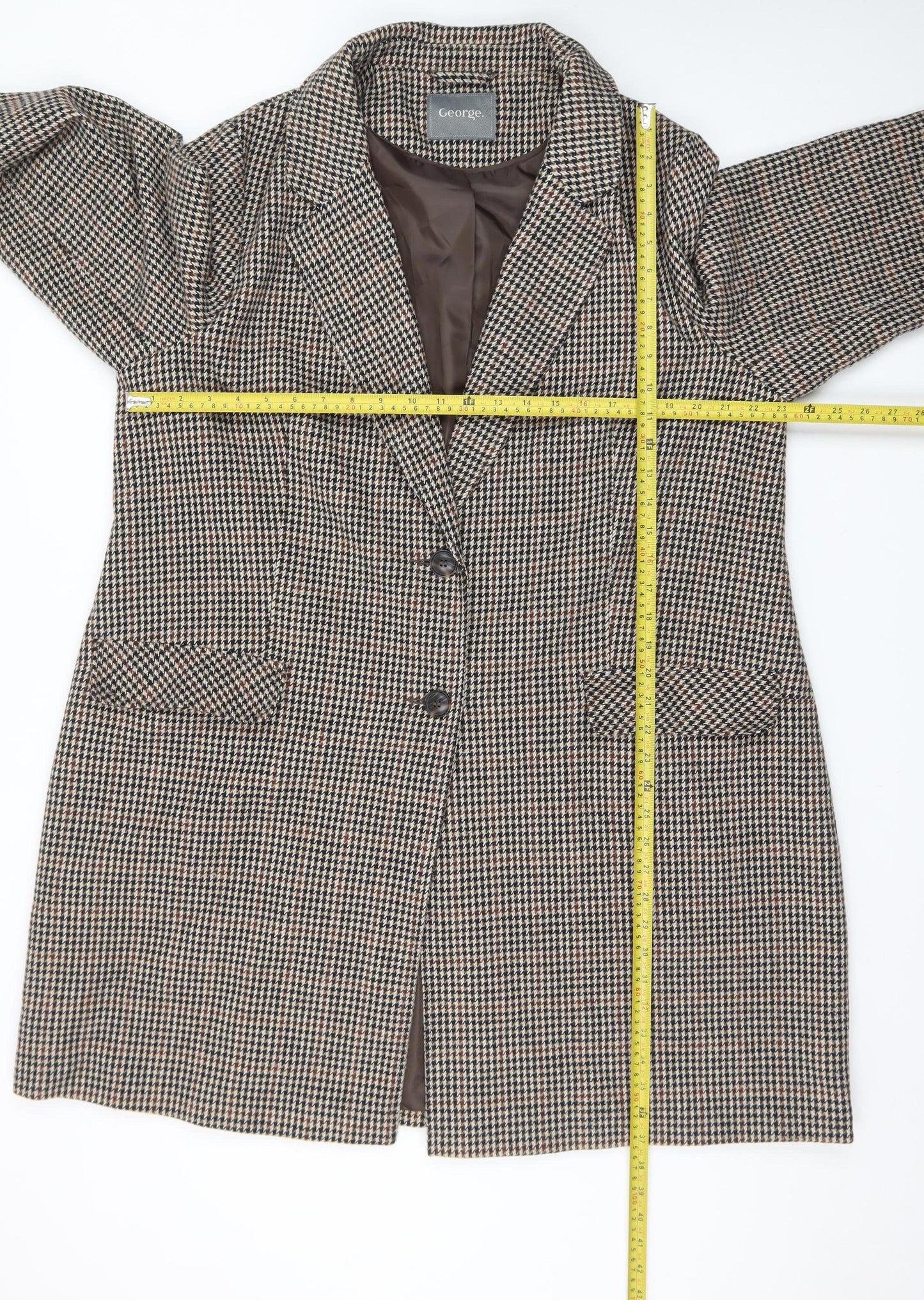 George Women’s Brown Houndstooth Long Coat Size 22 Classic Style