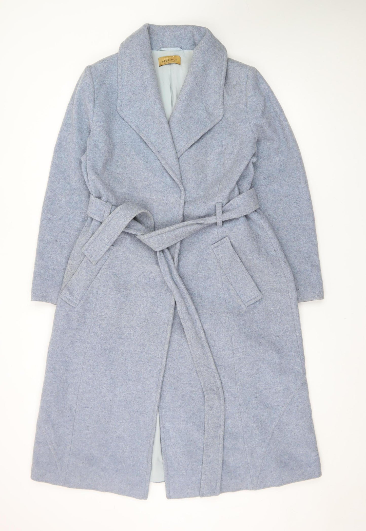 Marks and Spencer Women’s Ice Blue Wool Belted Long Coat Size 14