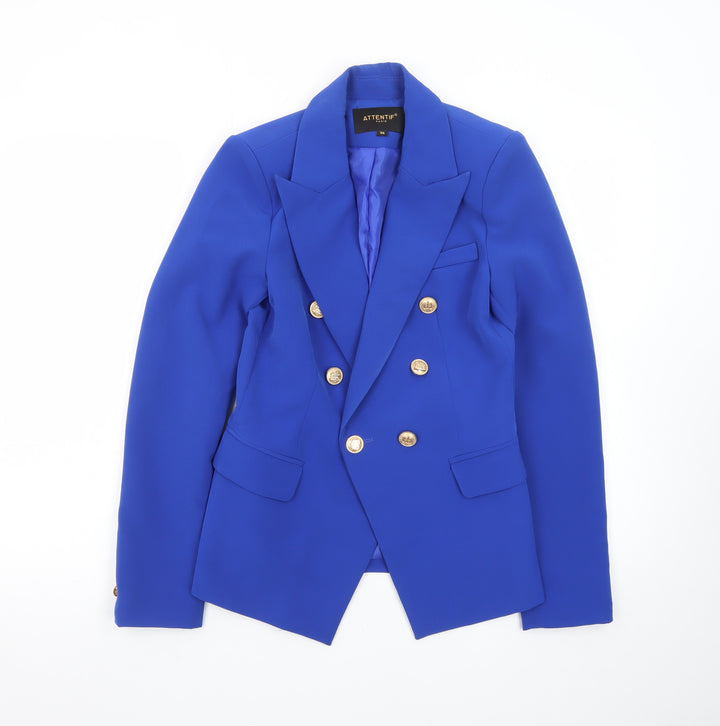 Attentif Paris Women's Blue Double-Breasted Blazer Size 8
