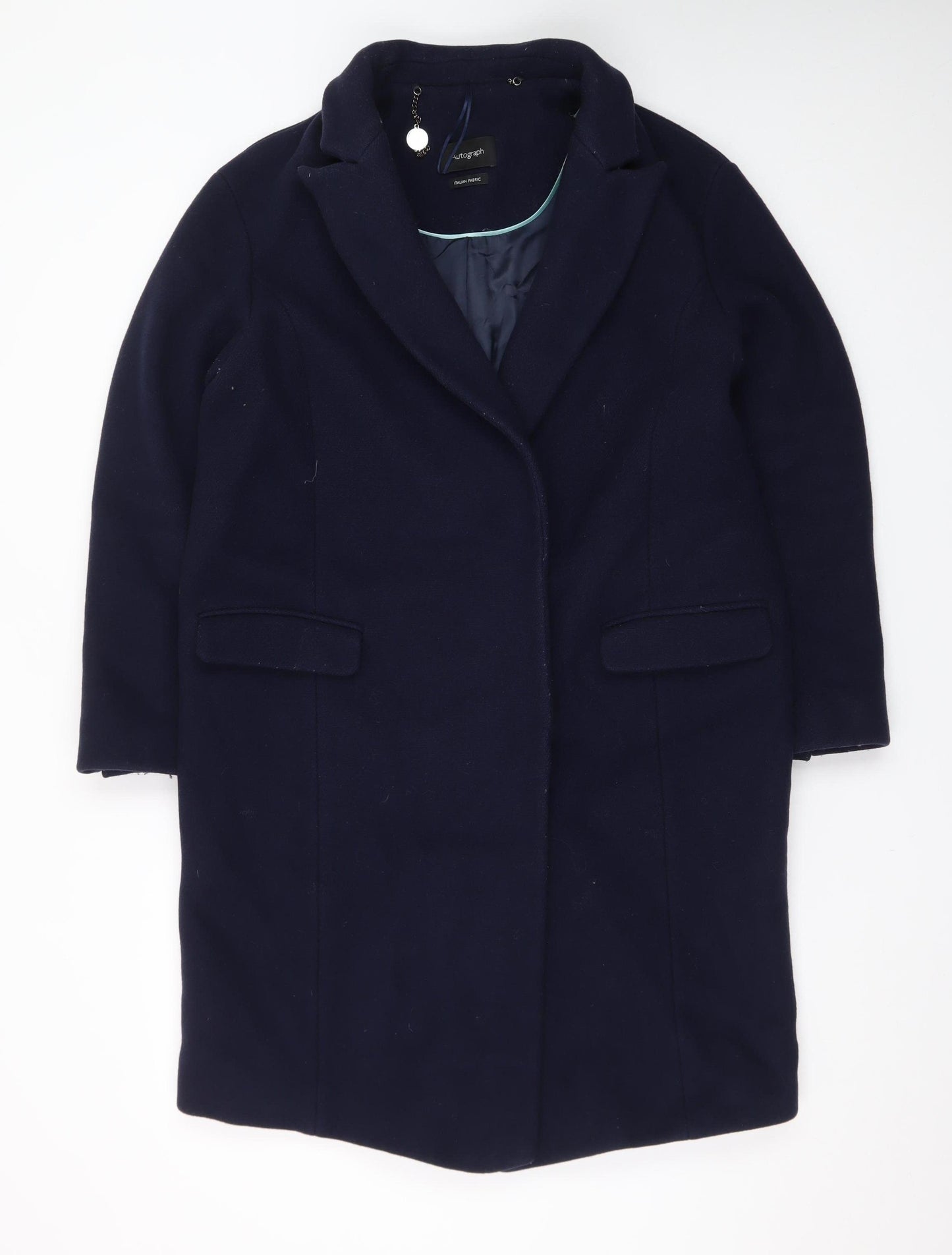 Marks and Spencer Women’s Blue Wool Cashmere Mid-Length Overcoat Size 12