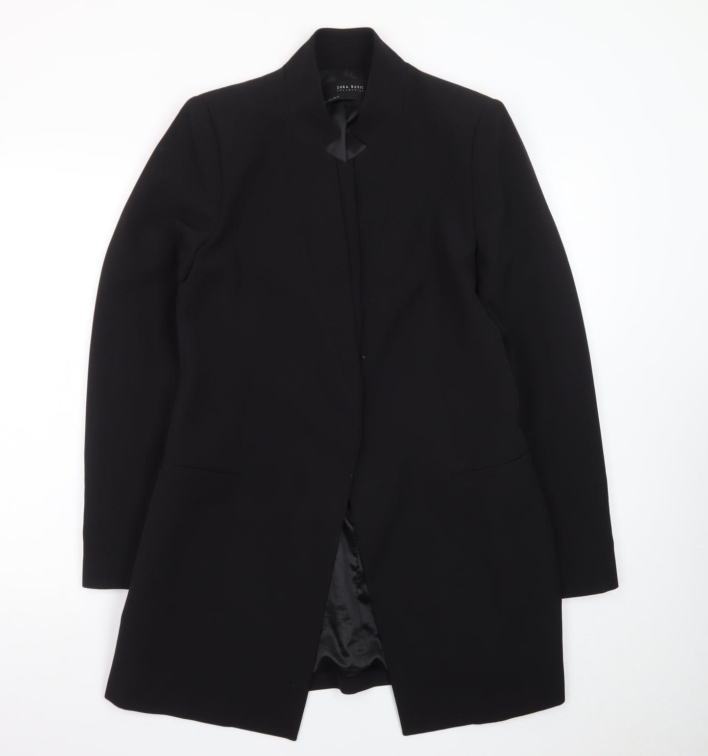 Zara Women Black Shawl Collar Longline Blazer Size 14