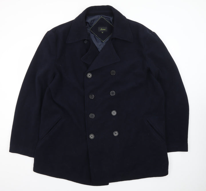 Lime Men's Blue Wool Blend Pea Coat XL Classic Winter Jacket