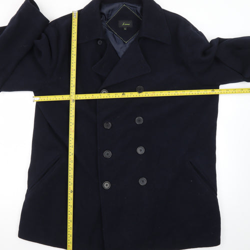 Lime Men's Blue Wool Blend Pea Coat XL Classic Winter Jacket