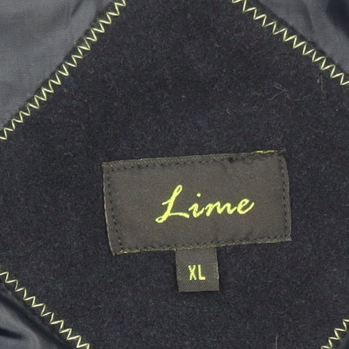 Lime Men's Blue Wool Blend Pea Coat XL Classic Winter Jacket