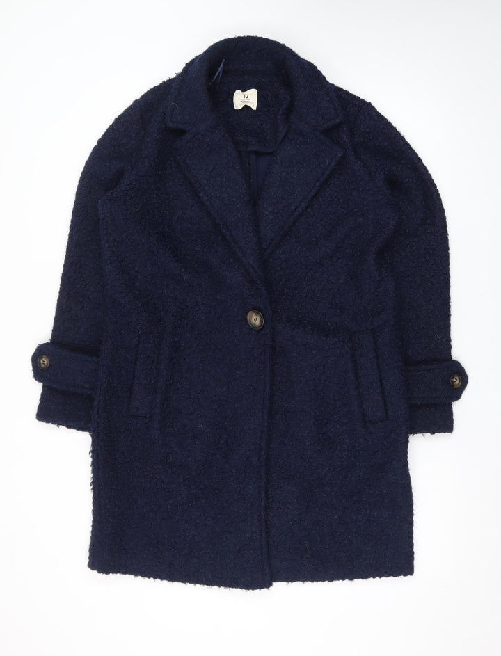Tu Women’s Blue Mid-Length Overcoat Size 8 Lined Button Front