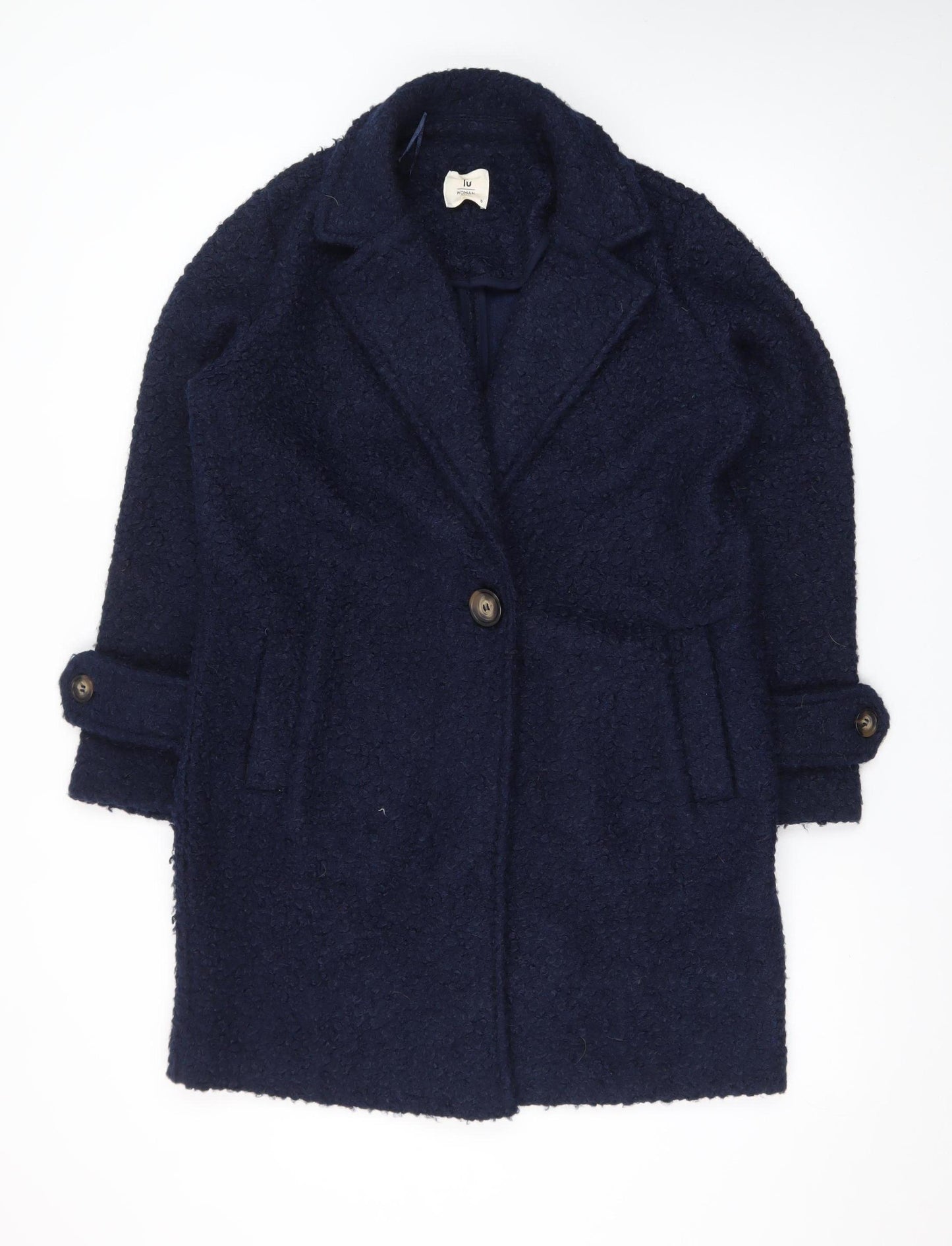 Tu Women’s Blue Mid-Length Overcoat Size 8 Lined Button Front