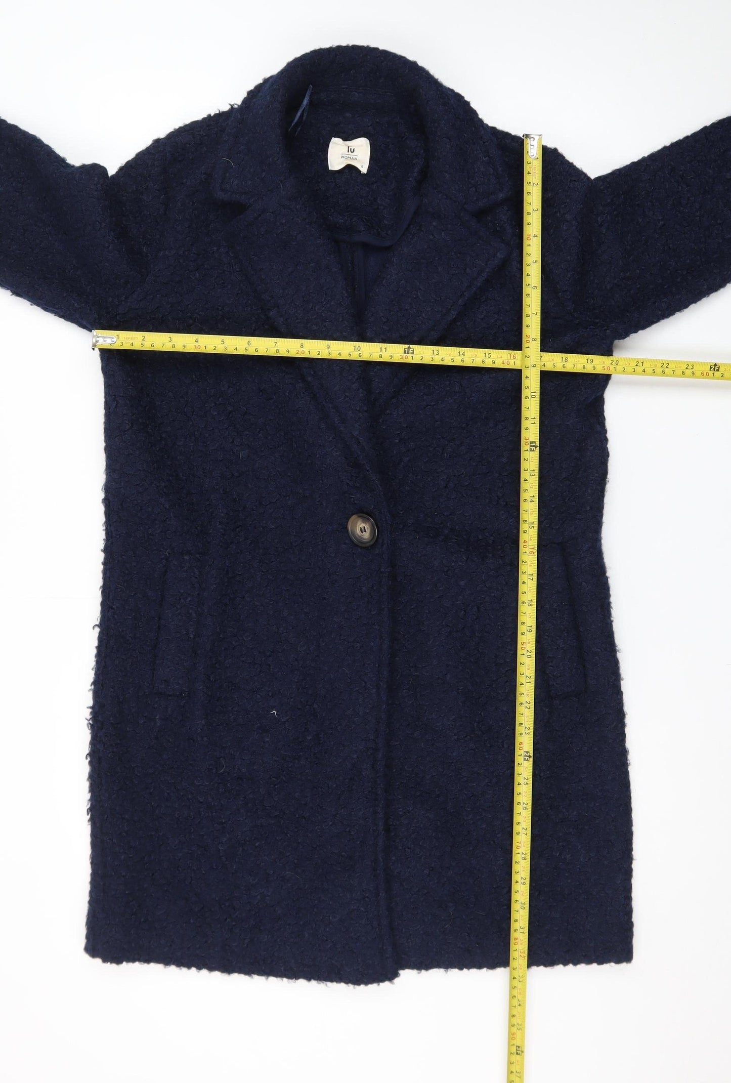 Tu Women’s Blue Mid-Length Overcoat Size 8 Lined Button Front
