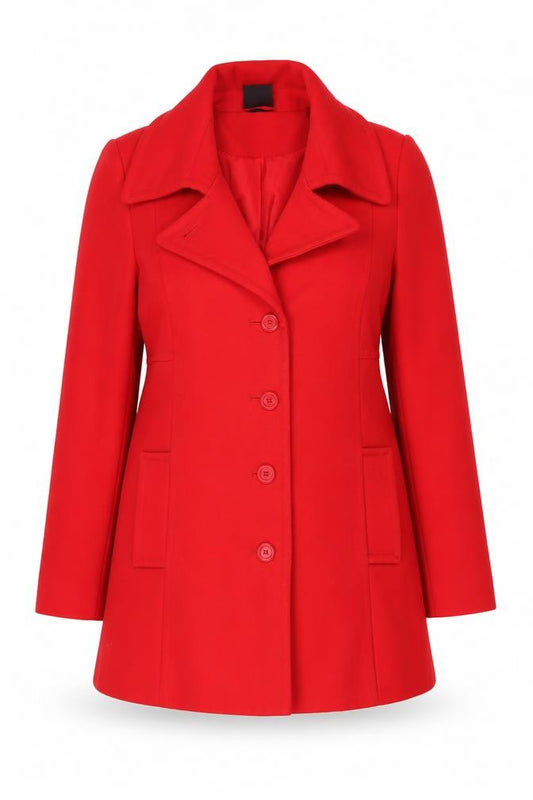 Front view of TGS women’s red, size UK 14, polyester lined single-breasted jacket