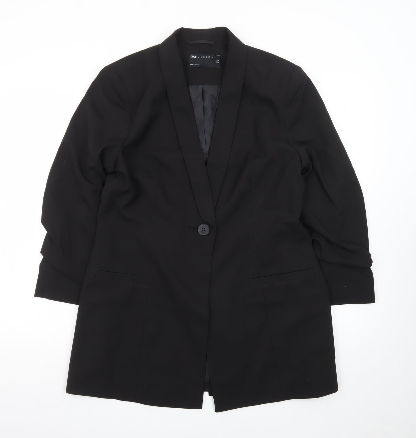 ASOS Design Women's Black Longline Shawl Collar Blazer UK 14