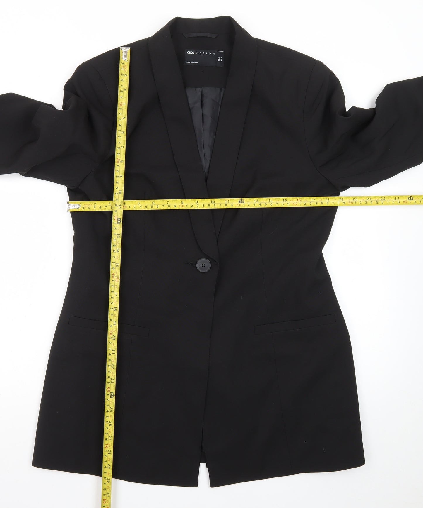 ASOS Design Women's Black Longline Shawl Collar Blazer UK 14